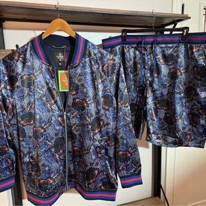 Houston White Satin Bomber Jacket and Shorts Set NWT big and tall